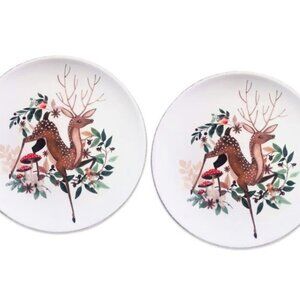2 Super Hard to Find Vintage anthro style deer + mushroom plates